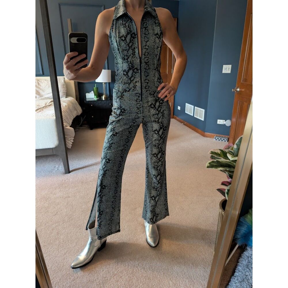 Rare Y2K Snakeskin Jumpsuit – Go-Go Coyote Ugly, Backless, Slit Leg size Small